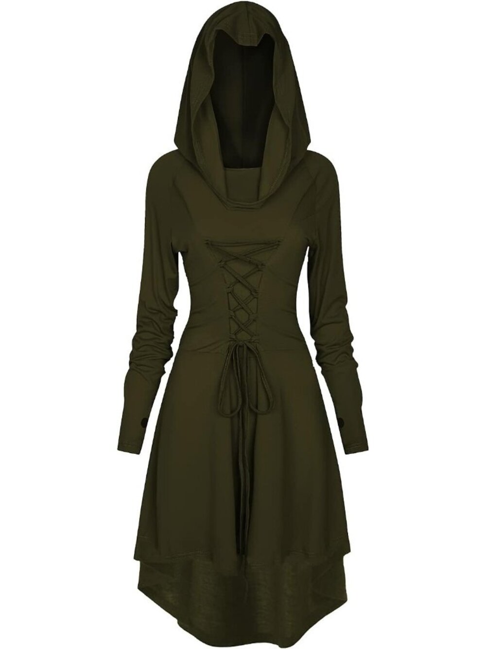 Women's Green Renaissance Hooded Robe Lace-Up Medieval Halloween Costume Dress